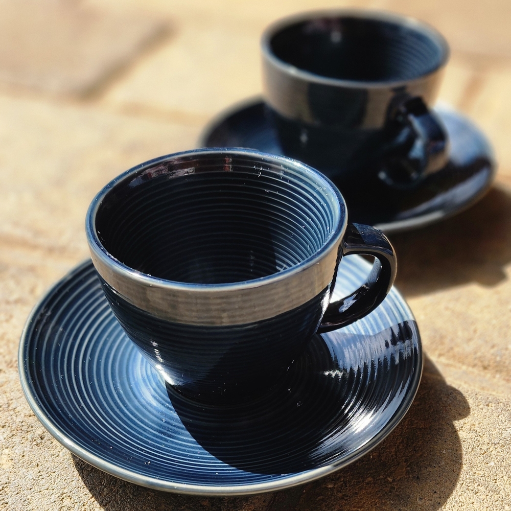 Elegant Black Ceramic Cup and Saucer Set